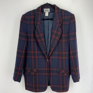 Vintage 90’s Wool Plaid Blazer Womens 12 Professional Career Casual Academia